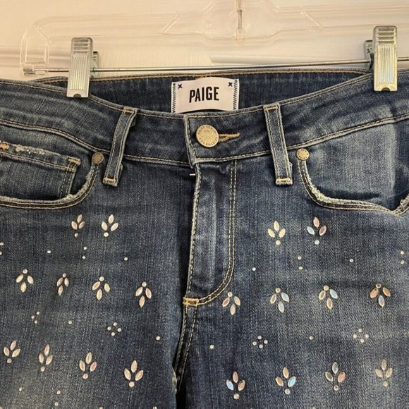 Paige Verdugo Embellished Jeweled Rhinestone Mid Rise Skinny Jean 27 - Picture 5 of 10